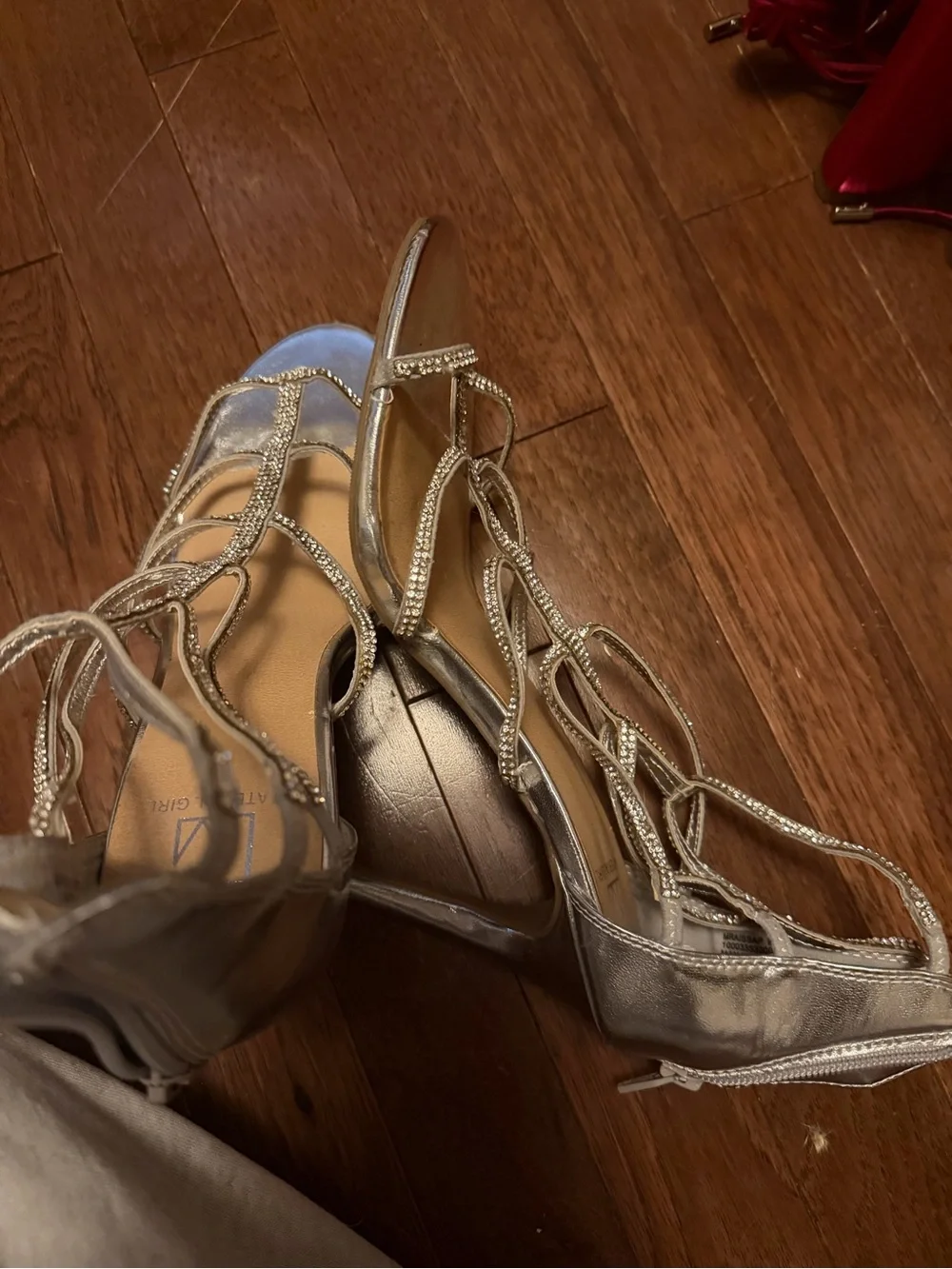 Material Girl Silver Rhinestone Strappy Heels